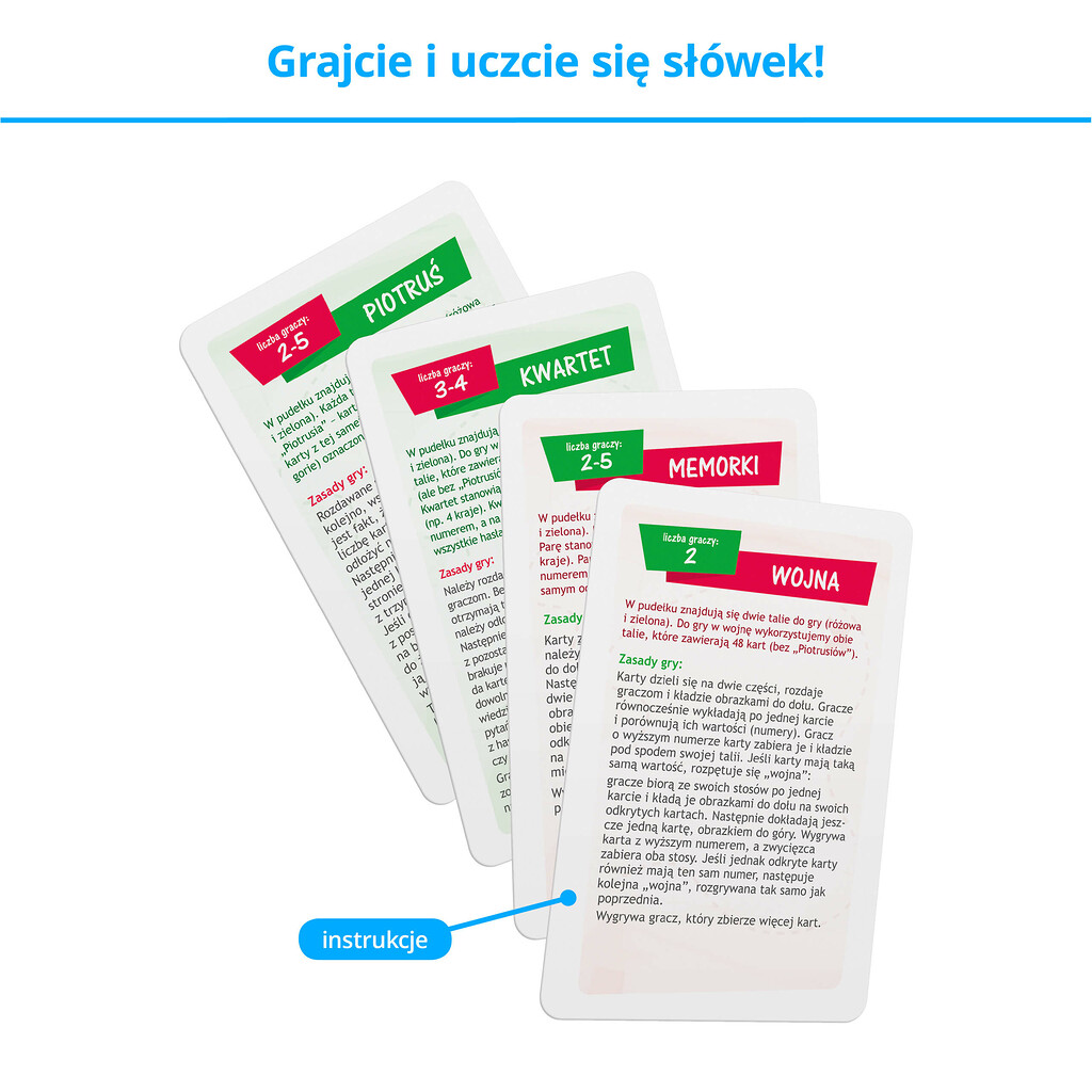 Fiszki obrazkowe dla dzieci - karty i instrukcje do czterech gier