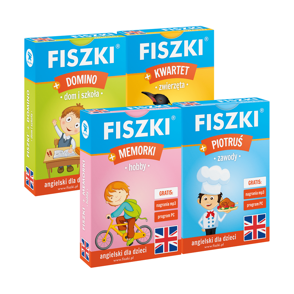 Zestaw fiszek - język angielski - 4 gry językowe dla dzieci - skuteczna i szybka metoda nauki języka angielskiego dla dzieci
