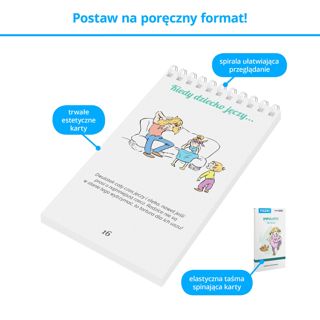 Seria Mądry Rodzic - trwałe i estetyczne karty spięte spiralą ułatwiającą przeglądanie