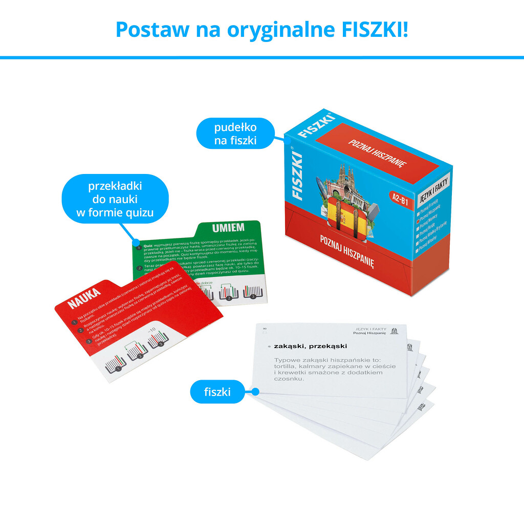 Fiszki - zestaw do szybkiej nauki języka hiszpańskiego na poziomie średnio zaawansowanym
