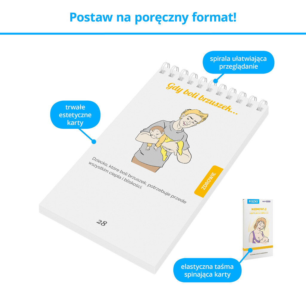 Seria Mądry Rodzic - trwałe i estetyczne karty spięte spiralą ułatwiającą przeglądanie