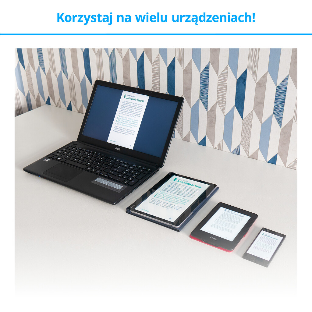 E-booki - możliwość czytania na komputerze, tablecie. czytniku e-booków, smartfonie