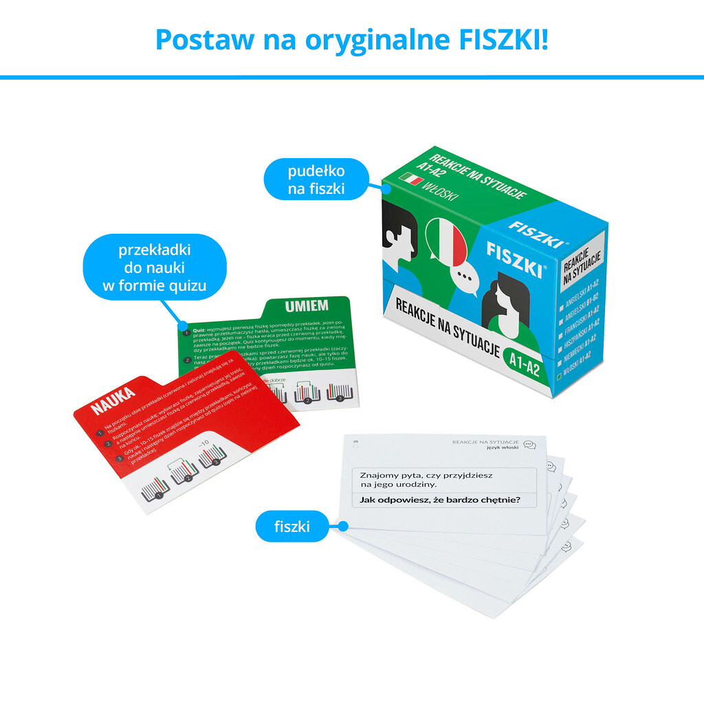 Fiszki - zestaw do szybkiej nauki języka włoskiego na poziomie podstawowym