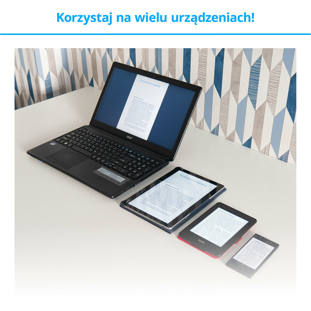 E-booki - możliwość czytania na komputerze, tablecie. czytniku e-booków, smartfonie